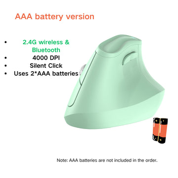 Ergonomic Vertical Mouse - Multi-Device Bluetooth5.0 & 2.4G Wireless, Adjustable DPI, Silent Click(green)