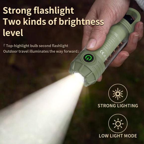 Tri-Color Portable Camping Lantern & Flashlight - Rechargeable, 360°Ambient Light & Hook Design(green)