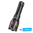 30W High Brightness LED Flashlight with Digital Display & Fluorescent Design - USB Rechargeable, 800-1200M Range(black+One 26650 battery)-1