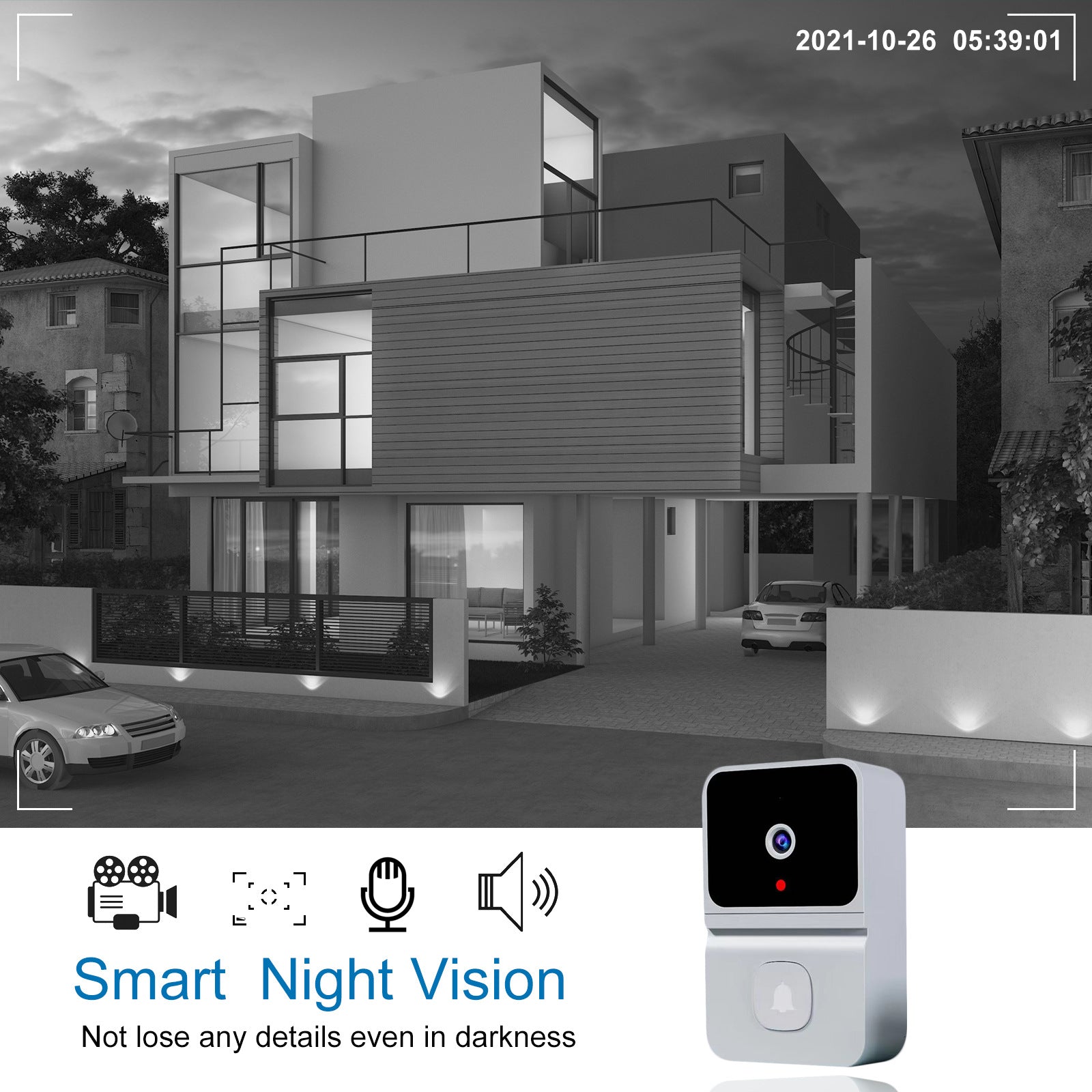 Mini Smart Video Doorbell - 480P Wide-Angle Lens, Two-Way Audio & Night Vision(white)