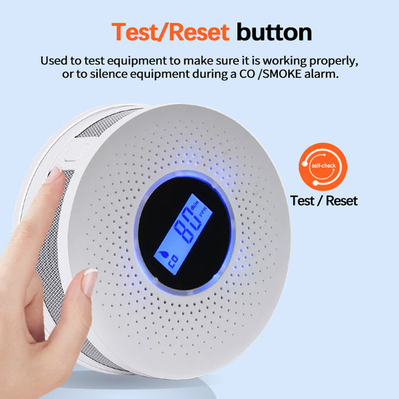 2-in-1 Smoke & Carbon Monoxide Detector with LCD Display - Real-Time Monitoring & Loud Alarm(White)