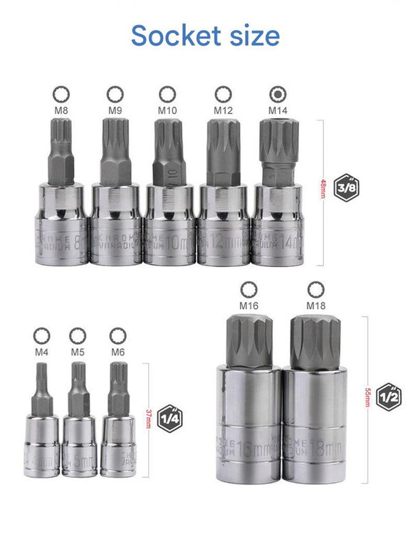 10-Piece M-Type Spline Bit Socket Set - Chrome Steel, Polished & Quenched for Durability with Storage Case(blue)