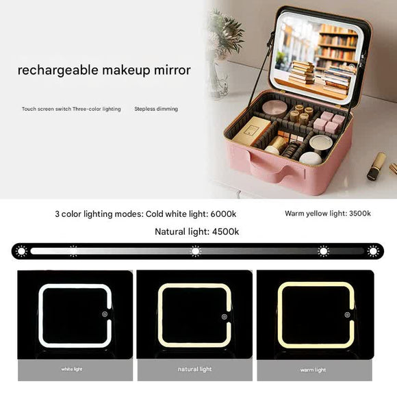 Travel Makeup Case with LED Lighted Mirror - Adjustable Dividers & Brush Holder(black)