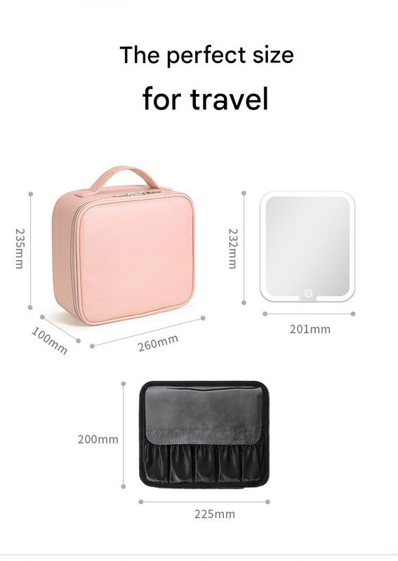 Travel Makeup Case with LED Lighted Mirror - Adjustable Dividers & Brush Holder(black)
