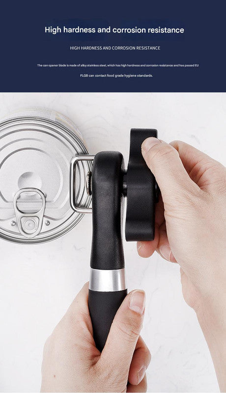 2pc Multifunctional Safe-Cut Can Opener - Smooth Edge, Ergonomic Handle(black)
