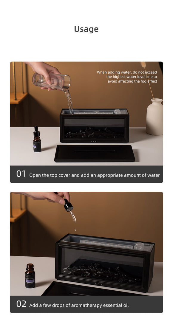 Fireplace Flame Effect Aroma Diffuser & Humidifier with 7-Colour Light, Timer & Remote Control(black)