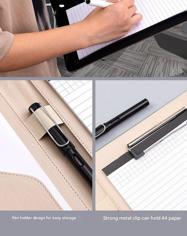 A4 PU Leather Business Portfolio with Ring Binder, Calculator & 40 Sleeves(grey and black)