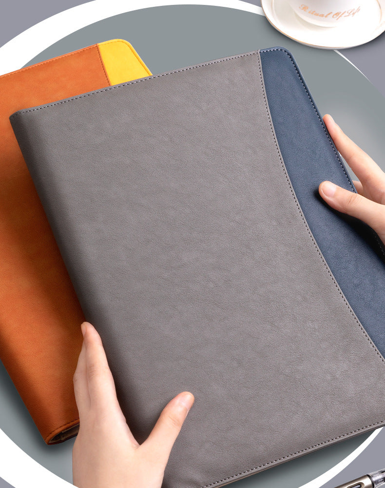 A4 PU Leather Business Portfolio with Ring Binder, Calculator & 40 Sleeves(grey and black)