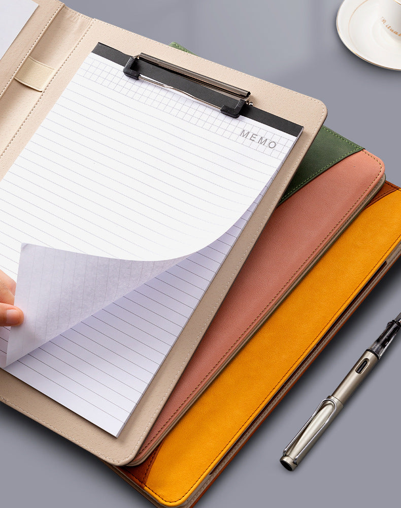 A4 PU Leather Business Portfolio with Ring Binder, Calculator & 40 Sleeves(grey and black)