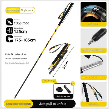 Ultralight Carbon Fiber Foldable Trail Running & Hiking Pole(yellow  Recommended height range 175-185cm)