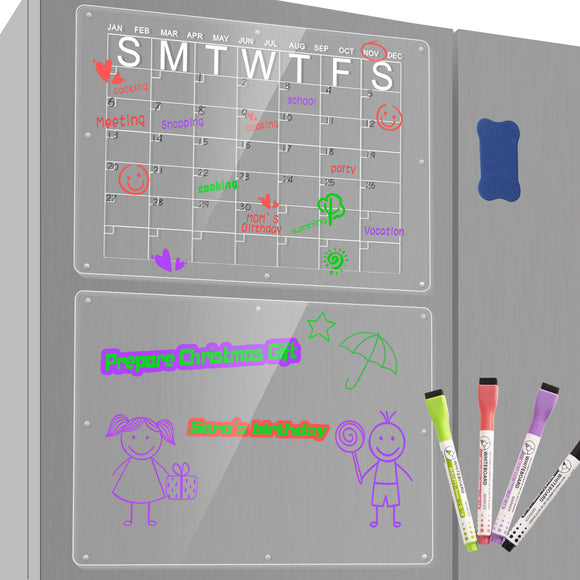 Magnetic Acrylic Fridge Calendar & Memo Board Set - Dry Erase Planner with Markers & Eraser(43*30cm 3mm)