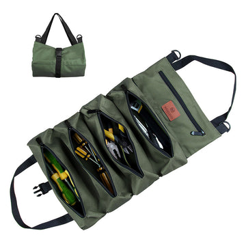 Heavy-Duty Canvas Tool Roll Up Bag & Organizer Tote - Multi-Pocket Wrench & Tool Pouch(Green)