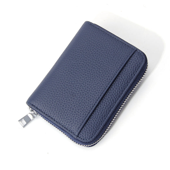 Genuine Leather RFID Blocking Accordion Card Holder & Coin Purse - Large Capacity Zip Wallet(blue)