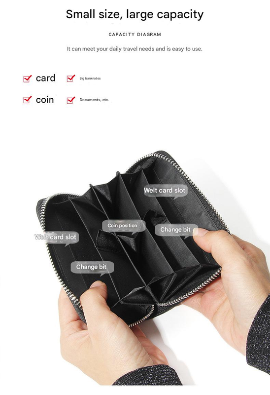 Genuine Leather RFID Blocking Accordion Card Holder & Coin Purse - Large Capacity Zip Wallet(blue)