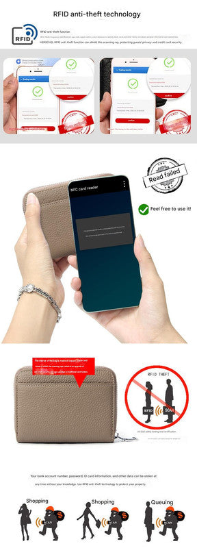 Genuine Leather RFID Blocking Accordion Card Holder & Coin Purse - Large Capacity Zip Wallet(green)