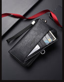 Black Classic Long Zipper Wallet Clutch - Large Capacity PU Leather Phone & Card Holder with Wrist Strap-4