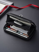 Black Classic Long Zipper Wallet Clutch - Large Capacity PU Leather Phone & Card Holder with Wrist Strap-8