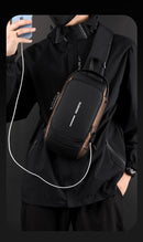 Blue and Brown Men's Anti-Theft Crossbody Sling Bag with USB Charging Port & Combination Lock-4
