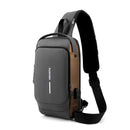 Grey and Brown Men's Anti-Theft Crossbody Sling Bag with USB Charging Port & Combination Lock-1