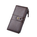Coffee Men's Vintage PU Leather Long Wallet - High Capacity Dual Zipper Clutch with Phone & Card Slots-1