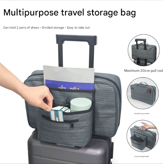 Heather Grey Versatile Travel Organizer Bag with Luggage Sleeve - Portable Carry-On for Laptop, Shoes & Accessories