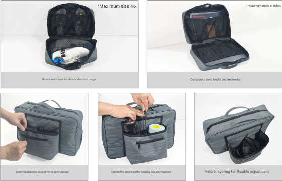 Heather Grey Versatile Travel Organizer Bag with Luggage Sleeve - Portable Carry-On for Laptop, Shoes & Accessories