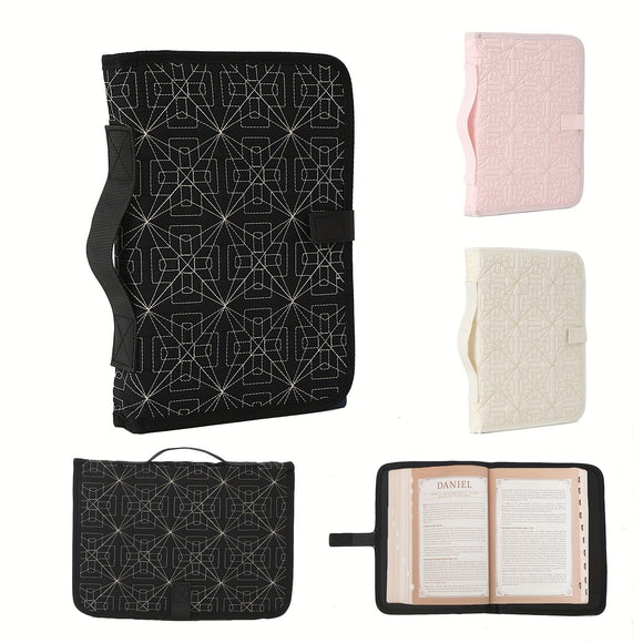 Black Elegant Quilted Bible Cover - Protective Book Case with Carry Handle