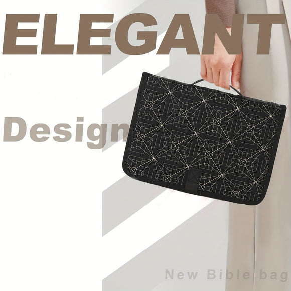 Black Elegant Quilted Bible Cover - Protective Book Case with Carry Handle