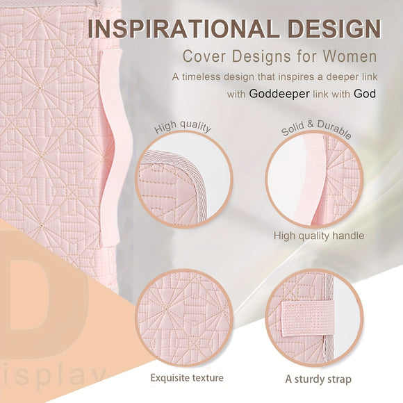 Pink Elegant Quilted Bible Cover - Protective Book Case with Carry Handle