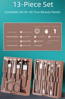 Brown Premium 13-in-1 Manicure & Grooming Kit - Professional Carbon Steel Pedicure Set with Dual-Drawer Case & Mirror-5