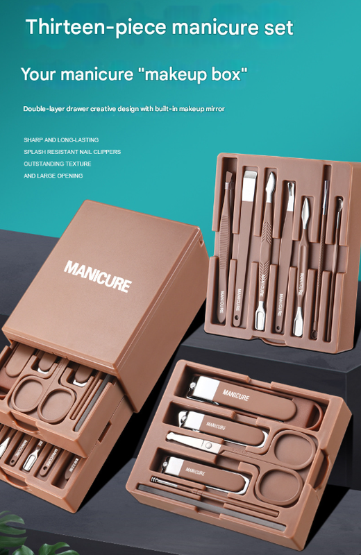 Pink Premium 13-in-1 Manicure & Grooming Kit - Professional Carbon Steel Pedicure Set with Dual-Drawer Case & Mirror - 0