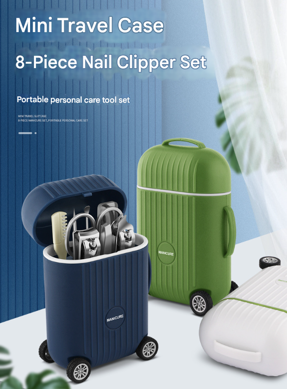 White Mini Suitcase Manicure Set - 8-Piece Portable Grooming & Nail Care Travel Kit - 0
