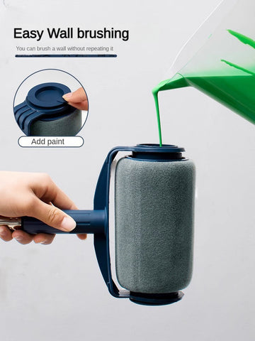 Dark Blue and Grey Pro Refillable Paint Roller Set with Extension Pole - No-Drip Easy Fill Wall Painting Tool Kit - 0