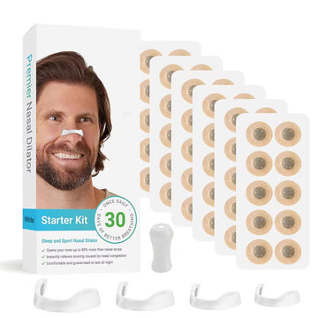 White Round Anti-snoring Patch Set (30 Pairs of patches) Magnetic Nasal Dilator Kit for Snoring Relief - Reusable Multi-Size Sleep & Sport Breathing Aid