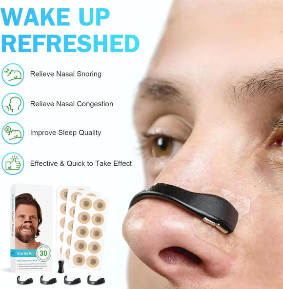 Black Square Anti-snoring Patch Set (30 Pairs of patches) Magnetic Nasal Dilator Kit for Snoring Relief - Reusable Multi-Size Sleep & Sport Breathing Aid