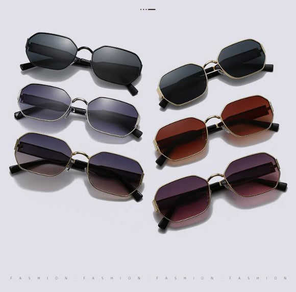 Gold Frame and Grey Lenses Modern Retro Geometric Sunglasses - Chic Metal Frame with UV400 Lenses and Black PU Leather Protective Case