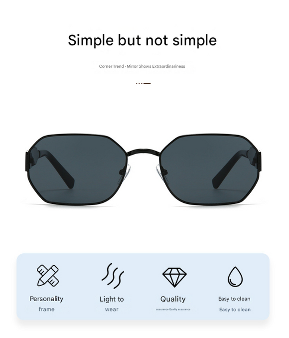 Gold Frame and Grey Lenses Modern Retro Geometric Sunglasses - Chic Metal Frame with UV400 Lenses and Black PU Leather Protective Case