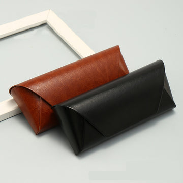 2 Pcs Black Vintage Style PU Leather Eyewear Case - Protective Hard Shell with Soft Lining - 0