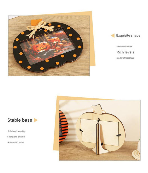 Black and Orange Stripes Pattern Festive Pumpkin Photo Frame - Rustic Halloween Tabletop Picture Holder