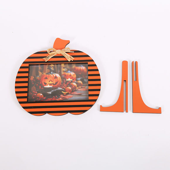 Black and Orange Stripes Pattern Festive Pumpkin Photo Frame - Rustic Halloween Tabletop Picture Holder