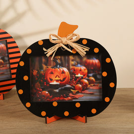 Black and Orange Polka Dot Pattern Festive Pumpkin Photo Frame - Rustic Halloween Tabletop Picture Holder