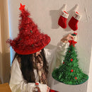 Silver Sparkly Tinsel Christmas Tree Hat - Festive Holiday Party Headwear for Adults & Kids-3