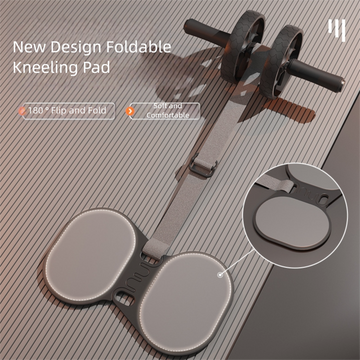 Grey Assisted Rebound Ab Roller with Foldable Knee Pad - Dual Wheel Core Trainer for Home Gym - 0