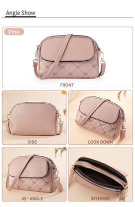 Pink Chic Quilted Crossbody Bag - Multi-Compartment PU Leather Shoulder Purse - 0