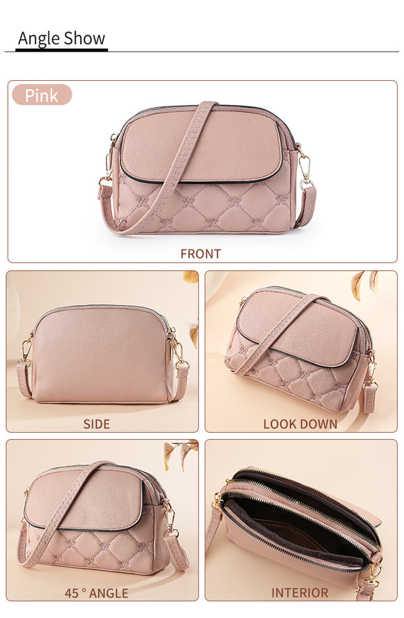 Pink Chic Quilted Crossbody Bag - Multi-Compartment PU Leather Shoulder Purse
