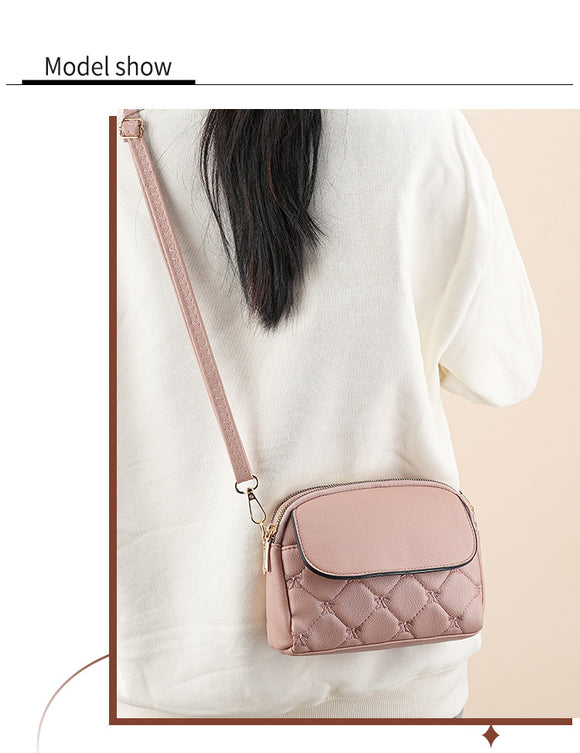 Pink Chic Quilted Crossbody Bag - Multi-Compartment PU Leather Shoulder Purse