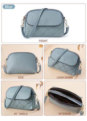 Blue Chic Quilted Crossbody Bag - Multi-Compartment PU Leather Shoulder Purse - 0