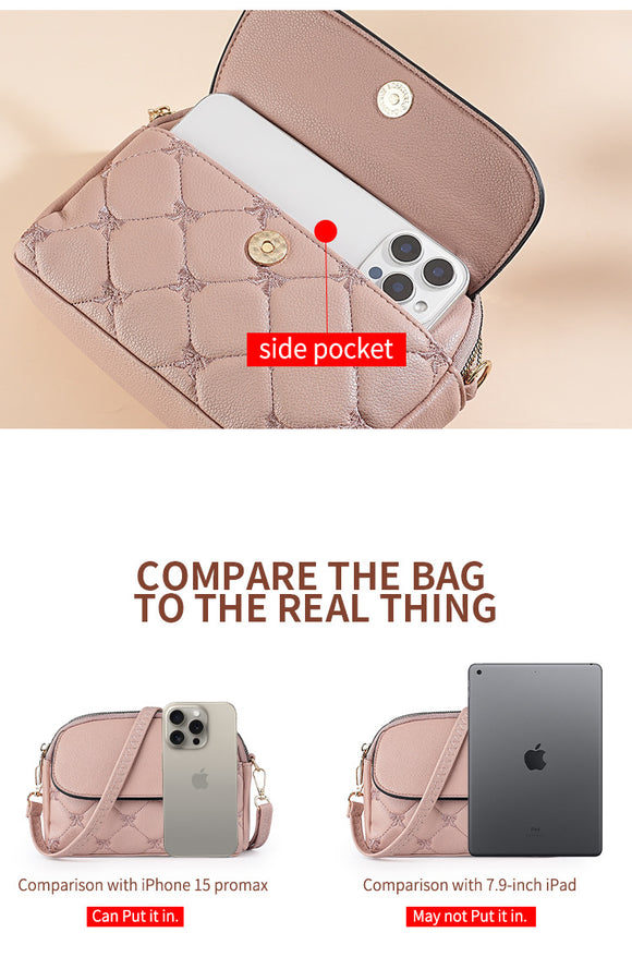 Blue Chic Quilted Crossbody Bag - Multi-Compartment PU Leather Shoulder Purse