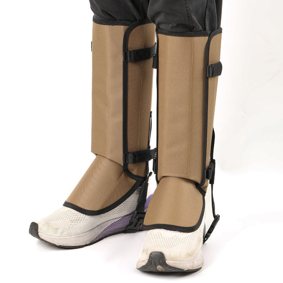 Khaki Outdoor Waterproof Leg Gaiters - Anti-Snake Bite & Scratch Protection Boot Covers - Breathable Nylon Oxford Leg Guards for Hiking Camping