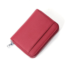 Genuine Leather RFID Blocking Accordion Card Holder & Coin Purse - Large Capacity Zip Wallet(red)